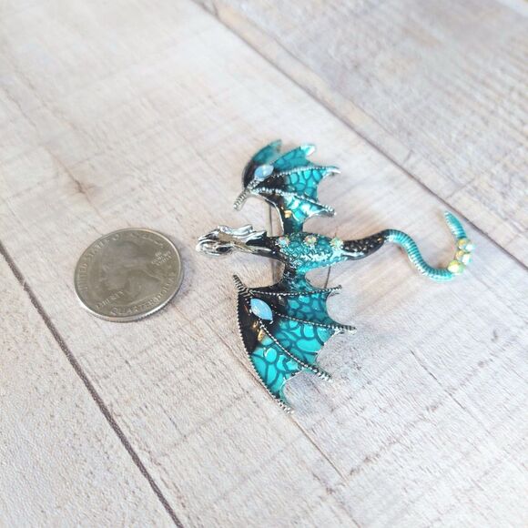 Dragon Brooch Blue and Black - Picture 3 of 3